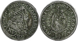 309 Habsburg, 15 Kreutzer, 1674, Leopold I. 1657-1705, Pressburg, Herinek 1099, Leicht Gewellt, Ss-vz.  Ss-vz - Autriche