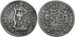 393 1/4 Taler, 1594, Heinrich Julius, Welter 661, Dunkle Patina, Kl. Rf., Ss.  Ss - Autres & Non Classés