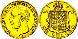 529 2 1/2 Taler, Gold, 1853, Georg V., AKS 139, J. 130, Randfehler, Poliert, Ss.  Ss - Hanover