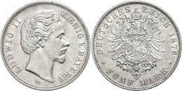 624 5 Mark, 1876, Ludwig II., Kl. Rf., Ss-vz., Katalog: J. 42 Ss-vz - Other & Unclassified