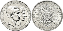 626 3 Mark, 1915, Ernst August, Zum Regierungsantritt, Variante Mit "u. Lüneb.", Kl. Rf., Avers Vz, Revers Vz-st., Katal - Autres & Non Classés