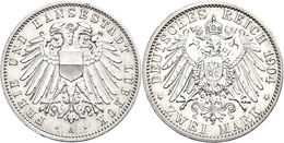 652 2 Mark, 1904, Wz. Rf., Vz-st., Katalog: J. 81 Vz-st - Luebeck