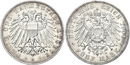 659 5 Mark, 1904, Wz. Rf., Avers Vz-st, Revers F. St., Katalog: J. 83 - Luebeck