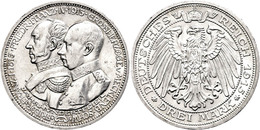 661 3 Mark, 1915, Friedrich Franz IV., Auf Die Jahrhundertfeier Des Großherzogtums, Randfehler, Avers Vz, Revers F. St., - Mecklenbourg-Schwerin