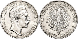 674 2 Mark, 1888, Wilhelm II., Etwas Berieben, Vz-st., Katalog: J. 100 Vz-st - Autres & Non Classés