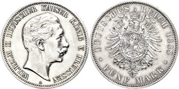 677 5 Mark, 1888, Wilhelm II., Kl. Rf., Avers Und Rand Etwas Berieben, Vz., Katalog: J. 101 Vz - Autres & Non Classés