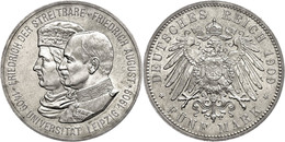 697 5 Mark, 1909, Friedrich August III., Zur 500 Jahrfeier Der Universität Leipzig, Wz. Rf., Avers F. St, Revers St., Ka - Andere & Zonder Classificatie