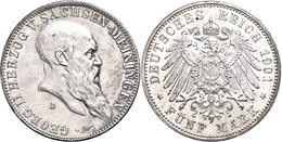 704 5 Mark, 1901, Georg II., Zum 75. Geburtstag, Kl. Rf., Vz-st., Katalog: J. 150 Vz-st - Autres & Non Classés