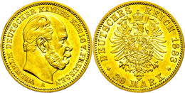 828 20 Mark, 1883, A, Wilhelm I., Kl. Rf., Ss+., Katalog: J. 246 - Autres & Non Classés