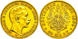 843 20 Mark, 1889, Wilhelm II., Randfehler, Ss., Katalog: J. 250 Ss - Other & Unclassified