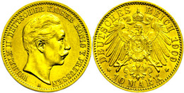 854 10 Mark, 1909, Wilhelm II., Avers Etwas Berieben/Kratzer, Vz., Katalog: J. 251 Vz - Autres & Non Classés