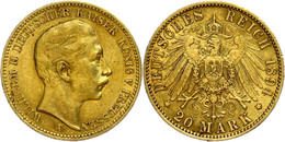 861 20 Mark, 1894, Wilhelm II., Kl. Rf., Ss., Katalog: J. 252 Ss - Other & Unclassified