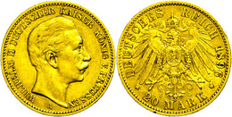 865 20 Mark, 1896, Wilhelm II., Kl. Rf., Ss., Katalog: J. 252 Ss - Other & Unclassified