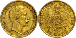 890 20 Mark, 1906, Wilhelm II., Kl. Rf., Vz., Katalog: J. 252 Vz - Other & Unclassified