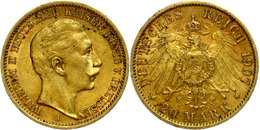 892 20 Mark, 1907, Wilhelm II., Kl. Rf., Ss., Katalog: J. 252 Ss - Other & Unclassified