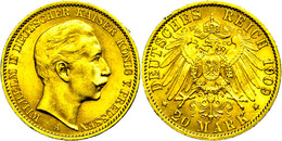 893 20 Mark, 1909, Wilhelm II., Kl. Rf., Ss-vz., Katalog: J. 252 Ss-vz - Other & Unclassified