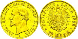 928 20 Mark, 1886, Ernst II., Wz. Rf., Kl. Kr., Avers Ss-vz, Revers Vz. Los 4418 Der 85. Auktion Münz Zentrum, Köln, 199 - Autres & Non Classés