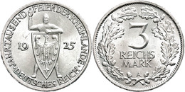 959 3 Reichsmark, 1925, A, Rheinlande, Kl. Rf., Vz-st., Katalog: J. 321 Vz-st - Other & Unclassified