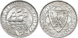 973 3 Reichsmark, 1927, Bremerhaven, Wz. Rf., Vz-st., Katalog: J. 323 Vz-st - Autres & Non Classés