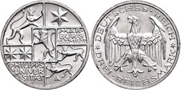 991 3 Reichsmark, 1927, Marburg, Kl. Rf., Vz., Katalog: J. 330 Vz - Autres & Non Classés