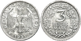 1072 3 Reichsmark, 1931, J, Kl. Rf., Ss-vz., Katalog: J. 349 Ss-vz - Other & Unclassified