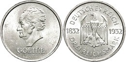 1074 3 Reichsmark, 1932, A, Goethe, Wz. Rf., Vz-st., Katalog: J. 350 Vz-st - Other & Unclassified