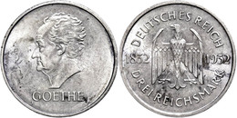 1075 3 Reichsmark, 1932, F, Goethe, Kl. Rf., F. St., Katalog: J. 350 - Other & Unclassified