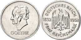 1077 5 Reichsmark, 1932, D, Goethe, Avers Leicht Berieben, Poliert, Vz. Mit Gutachten Erich Paproth., Katalog: J. 351 Vz - Other & Unclassified