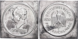 1079 5 Reichsmark, 1932, G, Klippe (ca. 41,90x41,50mm), Goethe, Berieben, Vz. Sehr Selten!, Katalog: J. 351 Vz - Other & Unclassified