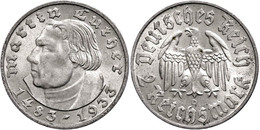 1085 2 Reichsmark, 1933, D, Martin Luther, F. St., Katalog: J. 352 - Other & Unclassified