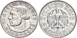 1091 5 Reichsmark, 1933, G, Martin Luther, Kl. Rf., Ss-vz., Katalog: J. 353 Ss-vz - Other & Unclassified