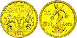 1120 Danzig, 25 Gulden, Gold, 1930, Kratzer Auf Avers, Vz-st., Katalog: J. D 11 Vz-st - Autres & Non Classés