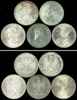 1142 5x5 Mark, 1952-1964, Germanisches Museum Bis Fichte, J. 388, 389, 390, 391 Und 393, Jeweils Vz+., Katalog: J. 388/9 - Other & Unclassified