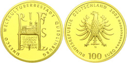 1158 100 Euro, Gold, 2003, UNESCO-Weltkulturerbe-Quedlinburg, Mzz G, In Kapsel, In Originalschatulle Mit Zertifikat, St. - Autres & Non Classés