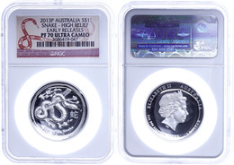 1305 1 Dollar, 2013, P, Year Of The Snake, In Slab Der NGC Mit Der Bewertung PF70 Ultra Cameo, High Relief, Early Releas - Autres & Non Classés