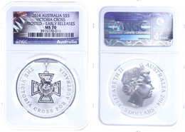 1317 5 Dollars, 2014, Victoria Cross Frosted, In Slab Der NGC Mit Der Bewertung MS70, Early Release. - Autres & Non Classés