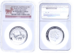 1320 1 Dollar, 2015, P, Year Of The Goat, In Slab Der NGC Mit Der Bewertung PF70 Ultra Cameo, High Relief, Early Release - Autres & Non Classés