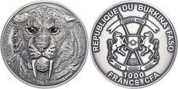 1356 1.000 Francs, 2013, Säbelzahntiger - Real Eye Effect, 1 Unze Silber, Etui Mit OVP Und Zertifikat. Auflage Nur 500 S - Burkina Faso