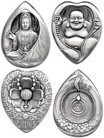 1360 Set Zu Zwei Silbermedaillen, O.J., Budhha, Je 60g Silber, Antik Finish, Etuis Mit Zertifikaten, St. Auflage Jeweils - Chine