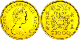 1361 Hong Kong, 1000 Dollars, Gold, 1975, Ca. 14,65g Fein, Fb. 1, Randfehler, F. St. - Chine