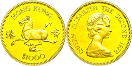 1362 Hong Kong, 1000 Dollars, Gold, 1978, Jahr Der Erde Mit Dem Pferd, Lunar Serie, In Kapsel, In Originalschatulle Und  - Chine