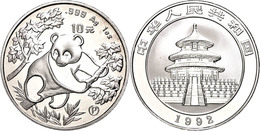 1383 10 Yuan, 1992, Panda Auf Baum, Großes Datum, KM 397, Schön 408, Mit Beizeichen P. In Schatulle Mit Zertifikat, Pati - Chine