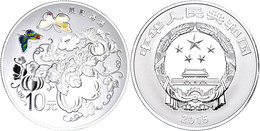 1408 10 Yuan 2015, Auspicious Culture - Glückssymbole: Schmetterlinge Und Kürbisse, 1 Unze Silber, Kinegramm, Etui Mit O - Chine