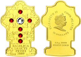 1416 25 Dollars, Gold, 2009, Grundriss Des Petersdoms, Mit 7 Swarovski Kristallen, 999er Gold, 4 G, In Kapsel, Eingespan - Cook