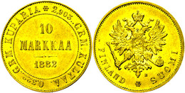 1440 10 Markka, Gold, 1882, Alexander III., Fb. 5, Vz.  Vz - Finland
