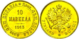 1441 10 Markka, Gold, 1913, Nikilaus II., Fb. 6, Vz-st.  Vz-st - Finland