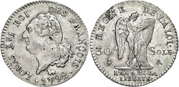 1462 30 Sols, 1792, A (Paris), Louis XVI., Revers Justiert, Ss.  Ss - Autres & Non Classés