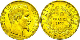 1469 20 Francs, Gold, 1855, A, Napoleon III., Fb. 573, Randfehler, Ss-vz.  Ss-vz - Autres & Non Classés