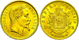 1472 20 Francs, Gold, 1865, BB, Napoleon III., Fb. 585, Vz.  Vz - Autres & Non Classés