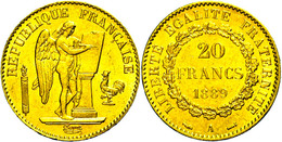 1483 20 Francs, Gold, 1889, A, Stehender Genius, Fb. 592, Vz.  Vz - Autres & Non Classés